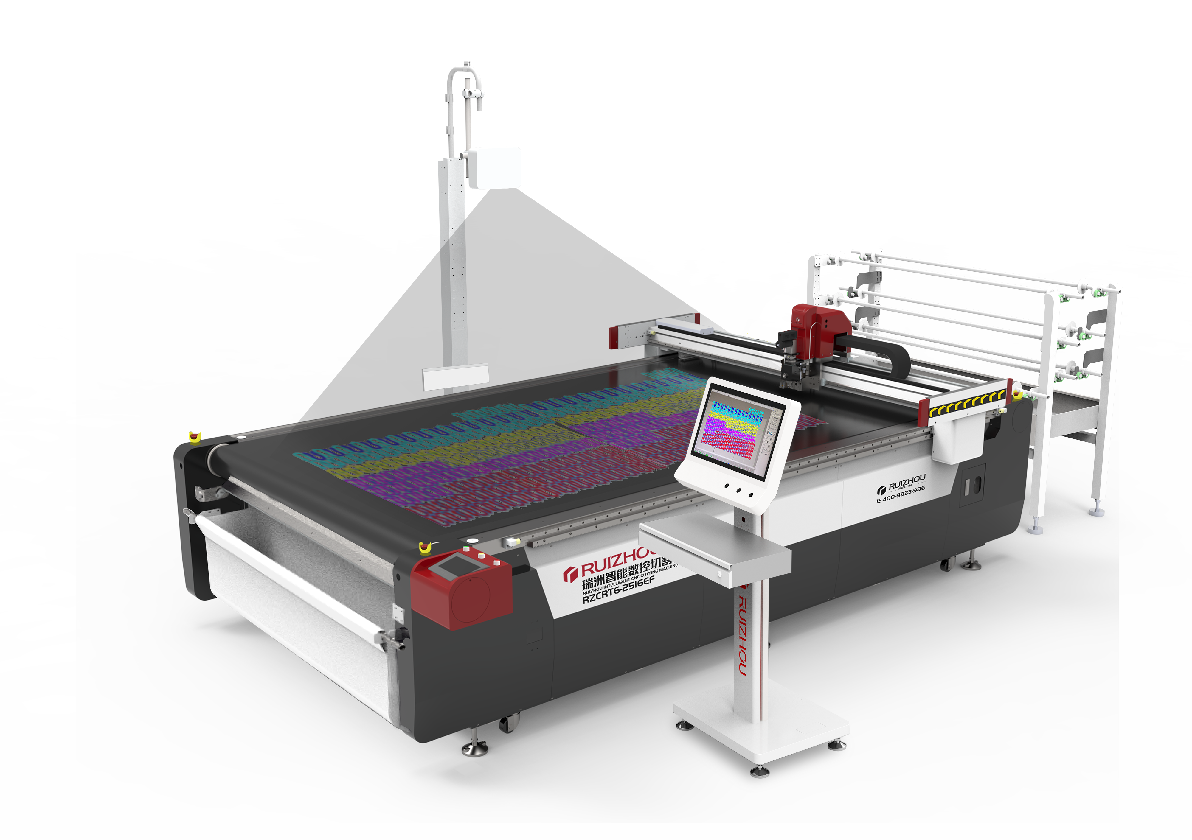 Projector for visualizing cut objects on the work table (on material)